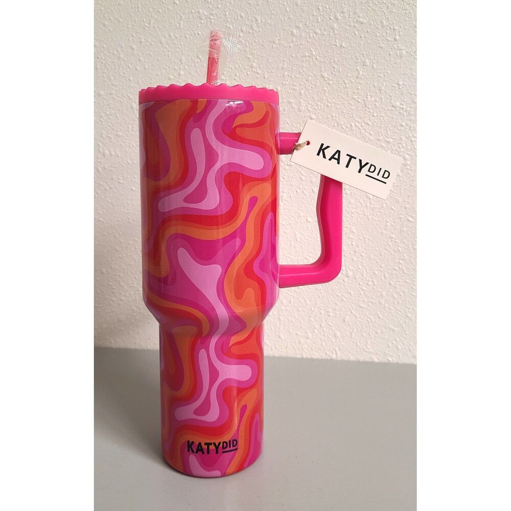 NWT Katydid Pink Swirl Stainless Steel Tumbler, Lid, & Straw 38 oz BRAND NEW‎